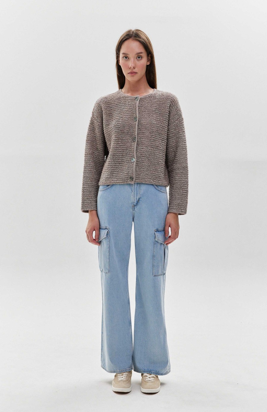 Women FTC CASHMERE | Textured Roundneck Cardigan