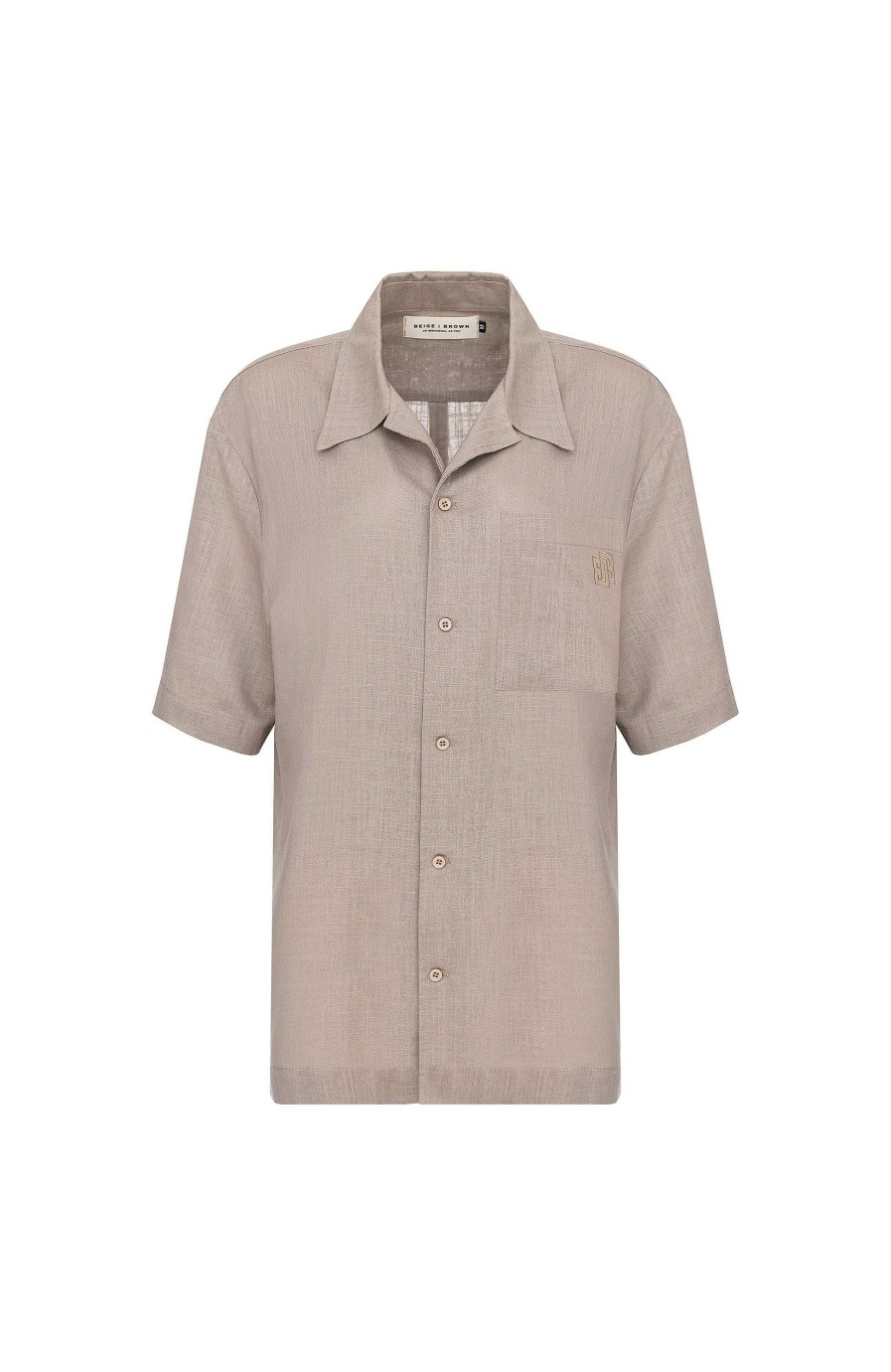 Men BEIGE BROWN | Short-Sleeve Patch-Pocket Linen Shirt