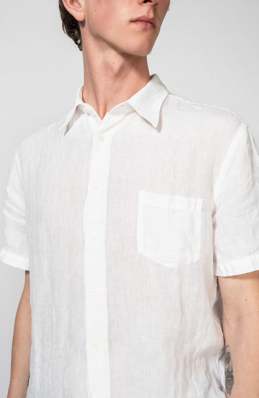 Men 120% LINO | Short Sleeve Linen Patch-Pocket Shirt