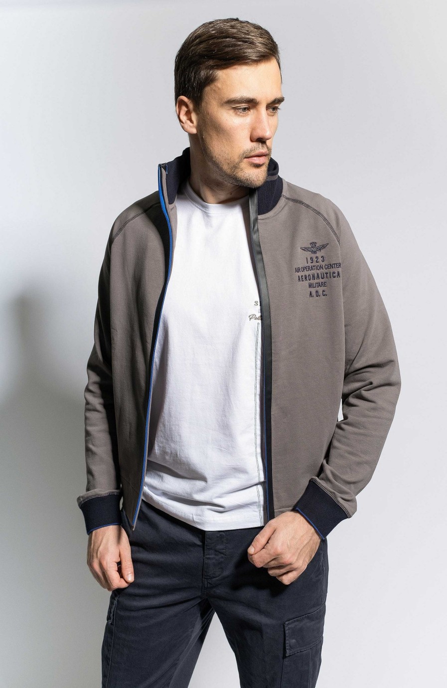 Men AERONAUTICA MILITARE | Two-Tone Zipped Sweatshirt