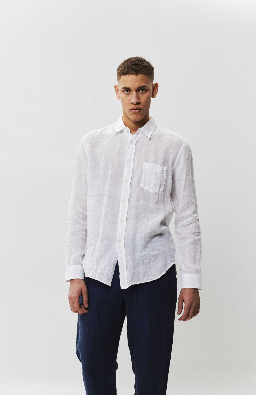 Men 120% LINO | Long Sleeve Linen Patch-Pocket Shirt