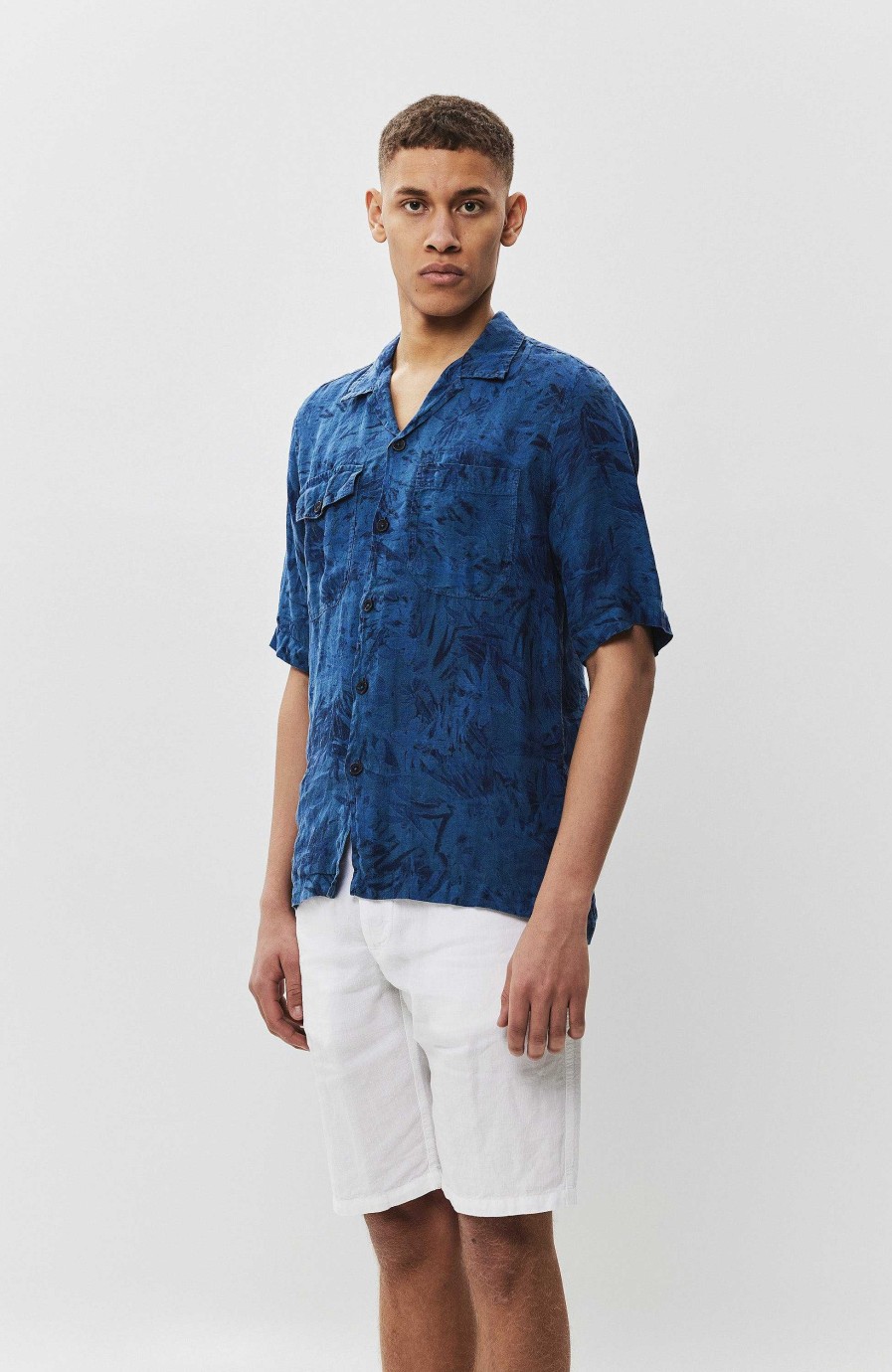 Men 120% LINO | Printed Short Sleeve Linen Shirt