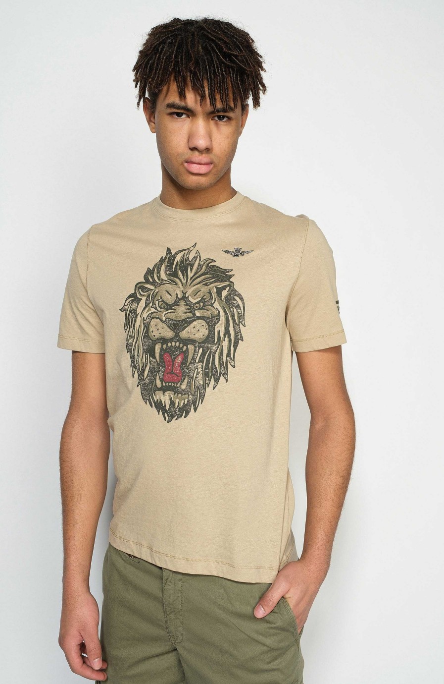 Men AERONAUTICA MILITARE | Lion-Print Cotton T-Shirt