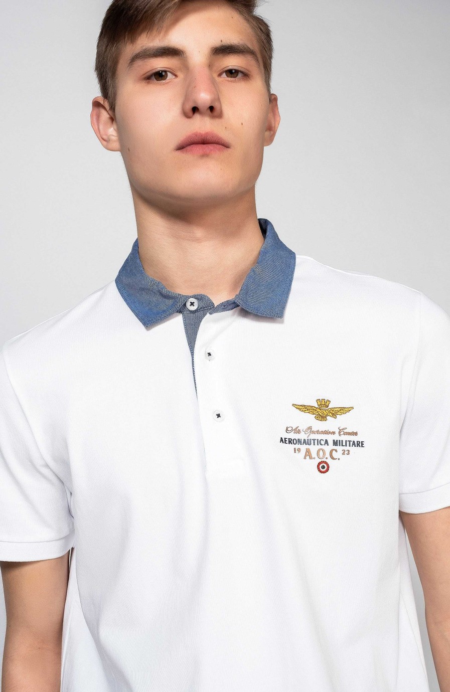 Men AERONAUTICA MILITARE | Contrast-Collar Polo Shirt