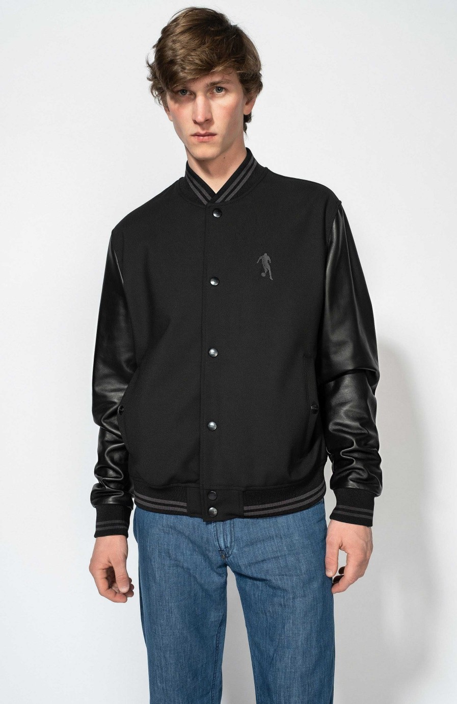 Men DIRK BIKKEMBERGS | Leather Sleeve Bomber Jacket