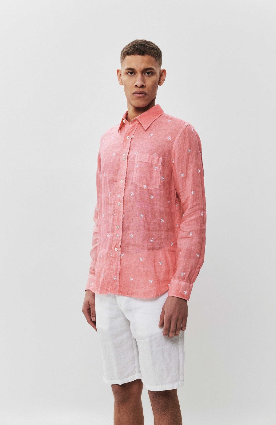 Men 120% LINO | Printed Long Sleeve Linen Shirt