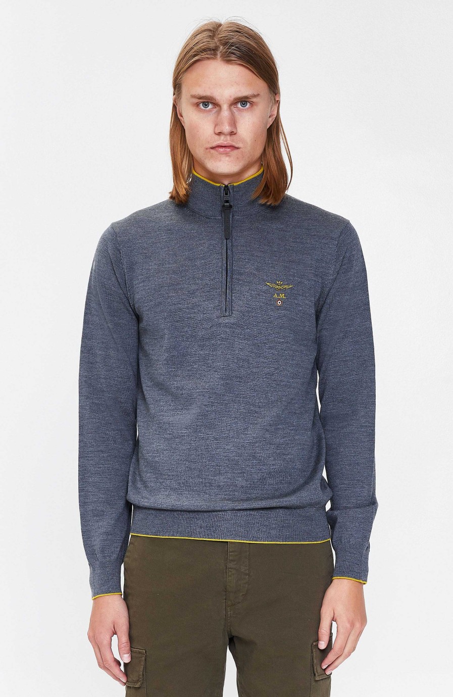 Men AERONAUTICA MILITARE | Half-Zipped Merino Wool Sweater