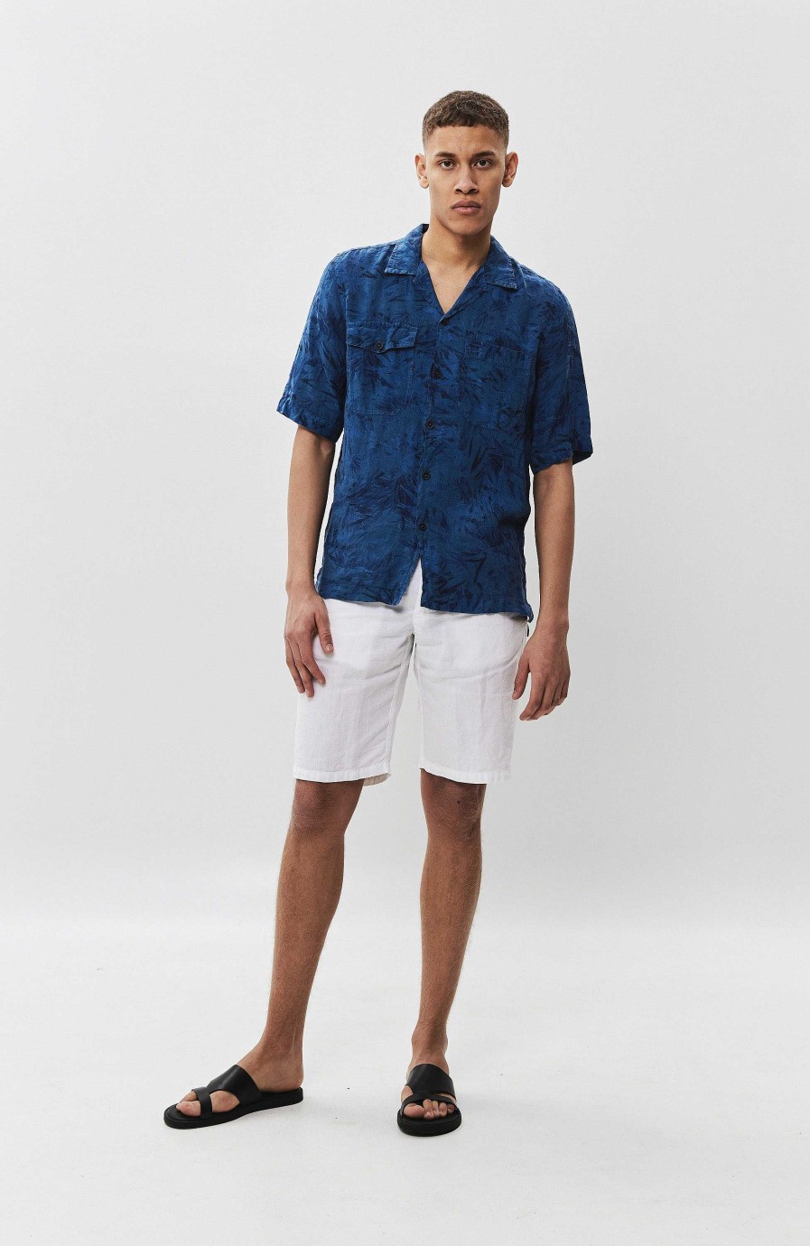 Men 120% LINO | Printed Short Sleeve Linen Shirt