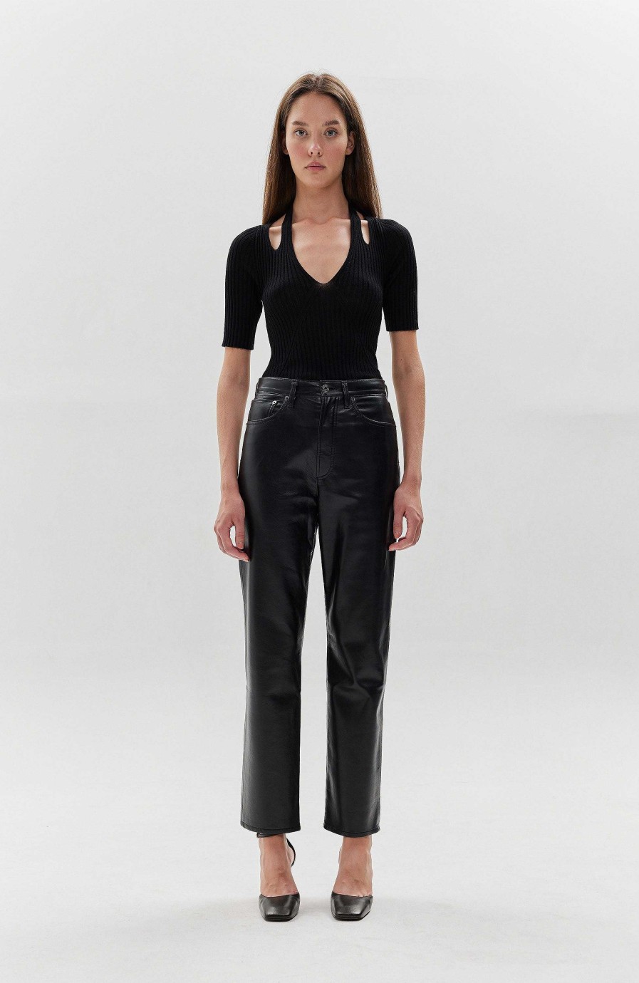 Women AGOLDE | Leather Straight Trousers 90'S Pinch