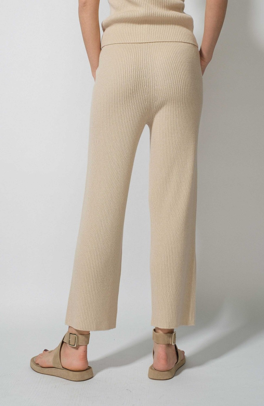 Women FTC CASHMERE | Belt-Waisted Ribbed Trousers