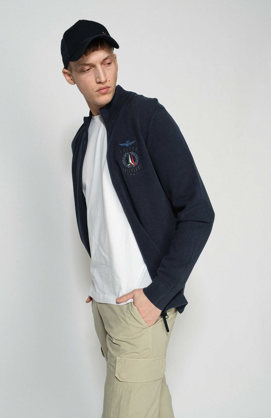 Men AERONAUTICA MILITARE | Logo-Embroidered Zipped Cardigan