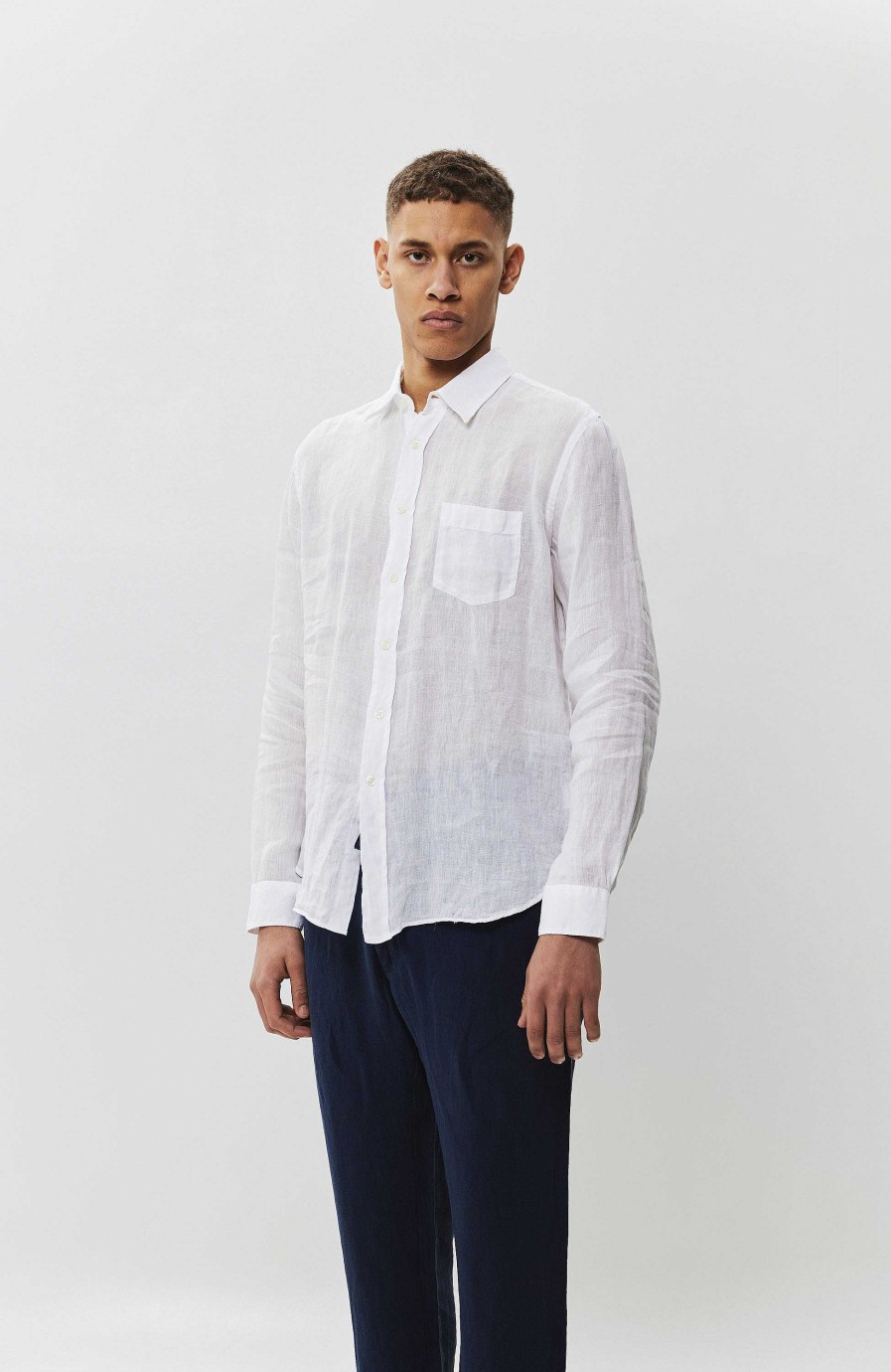 Men 120% LINO | Long Sleeve Linen Patch-Pocket Shirt