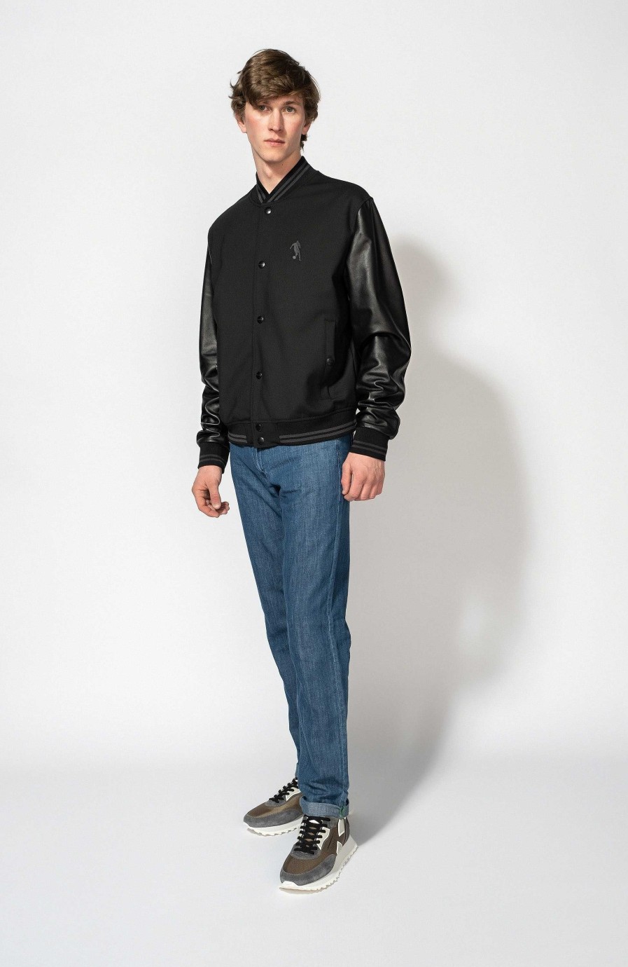 Men DIRK BIKKEMBERGS | Leather Sleeve Bomber Jacket