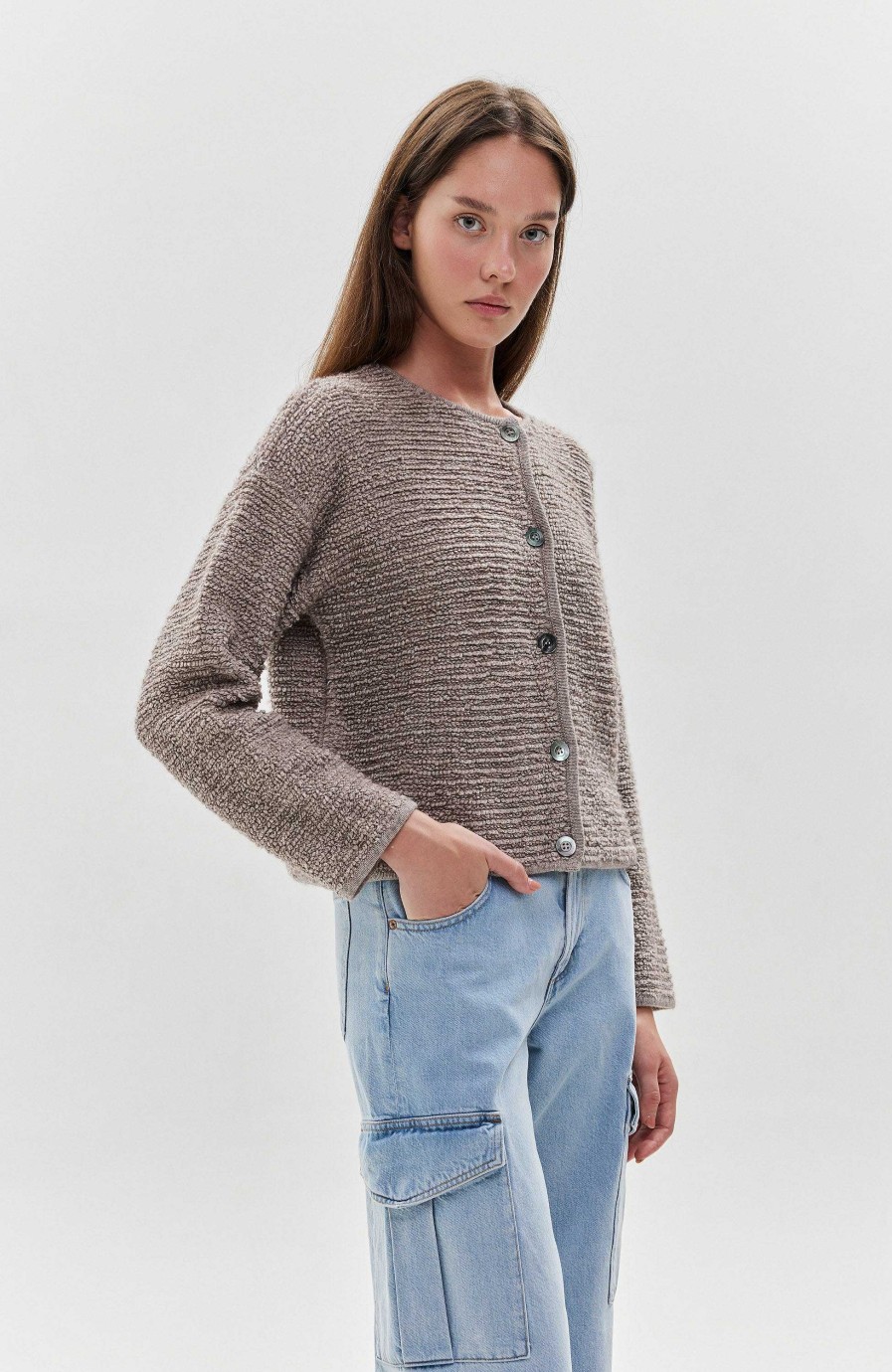 Women FTC CASHMERE | Textured Roundneck Cardigan