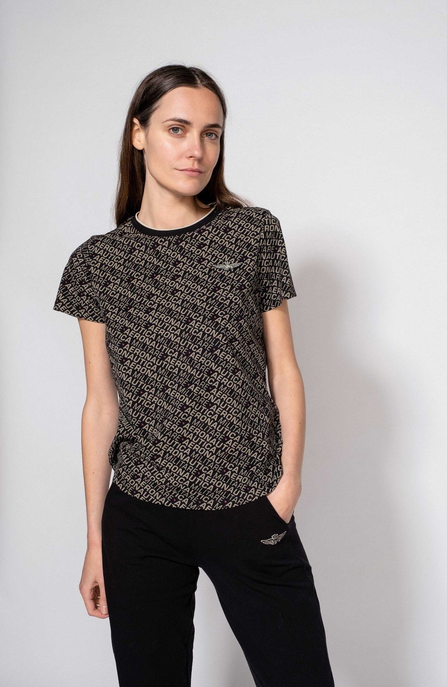 Women AERONAUTICA MILITARE | Logo-Pattern Cotton T-Shirt